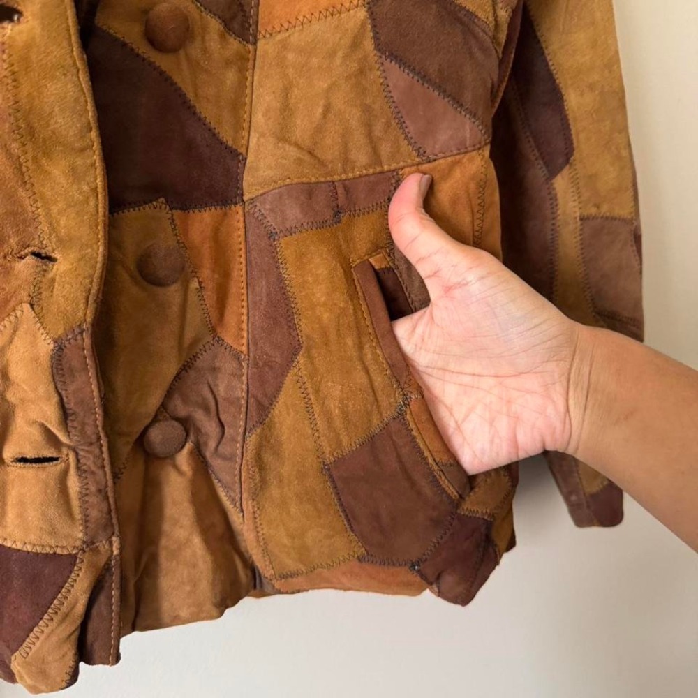 Distressed Patchwork Fitted Suede Jacket Small - image 6